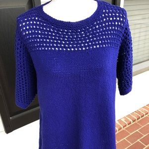 Hand knitted royal blue merino wool sweater tunic